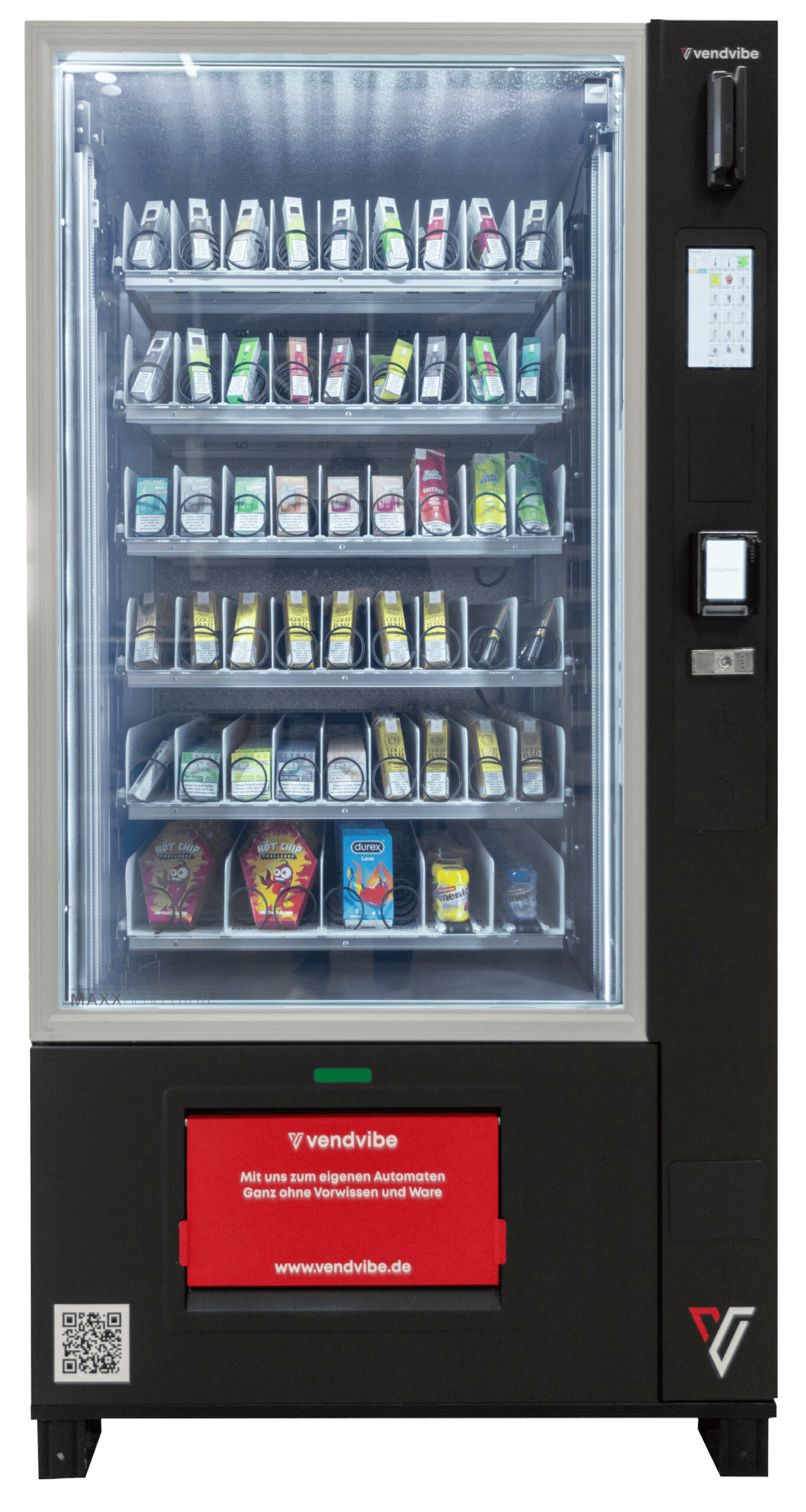 Automaten mit vielfältigem Angebot an Getränken und Snacks, ideal für moderne Geschäftsmodelle.