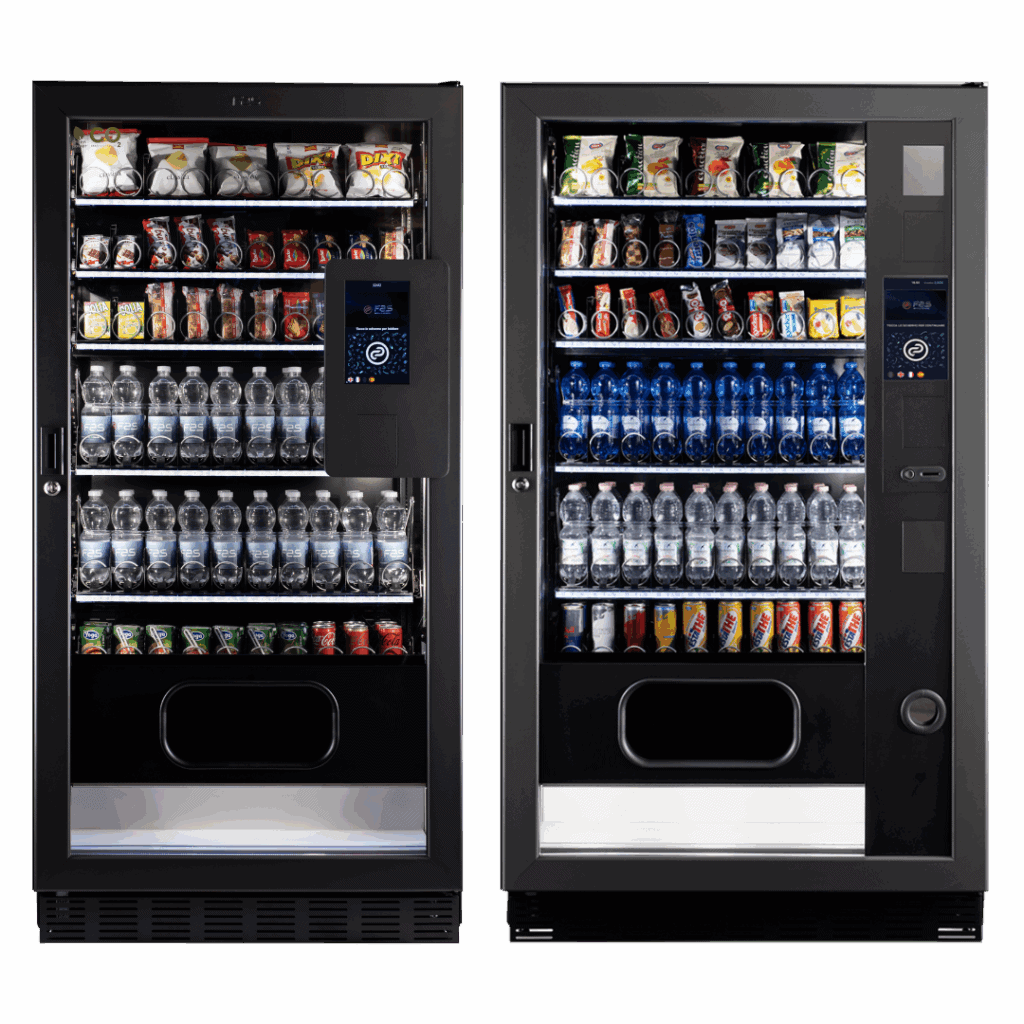 Vendingautomat mit Getränke- und Snackauswahl, ideal für Firmen und öffentliche Orte. Modernes Desig.
