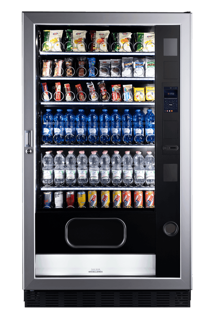 Verkaufsautomat mit vielfältigem Getränke- und Snackangebot, ideal für Unternehmen und öffentliche R.