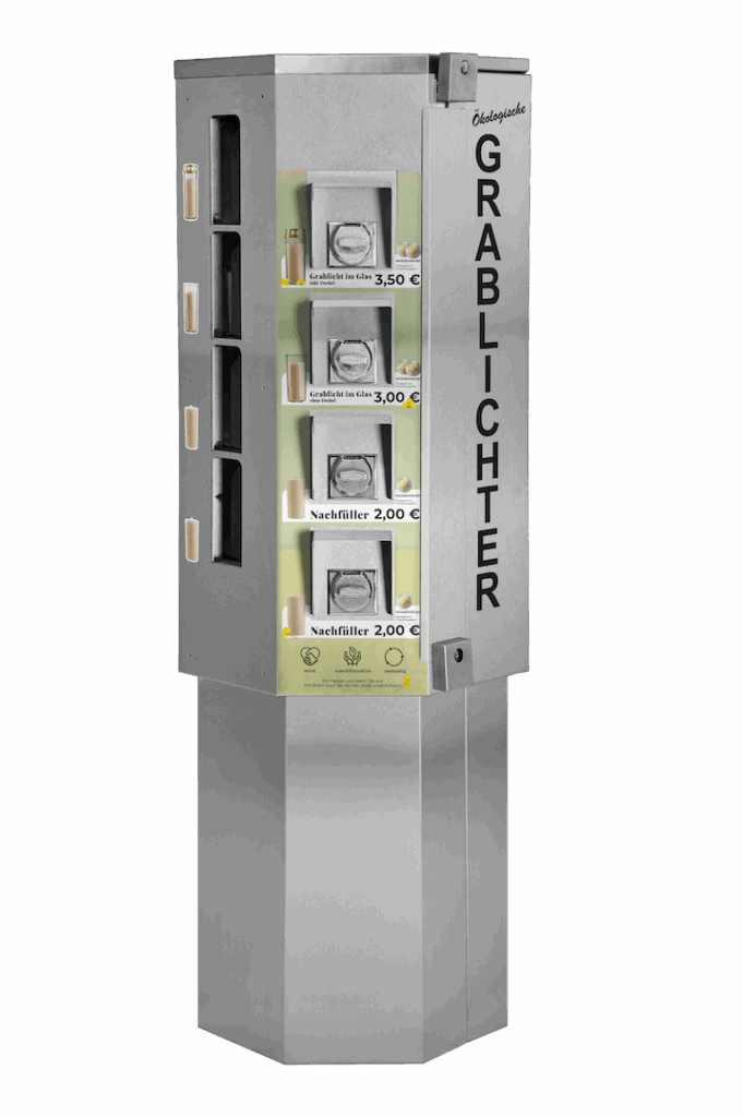 Automatischer Grablichtautomat mit Verkaufsfunktion, ideal für Friedhöfe und Gedenkstätten.