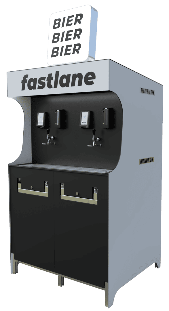 Bierzapfautomat mit drei Zapfhähnen für frisches Bier.